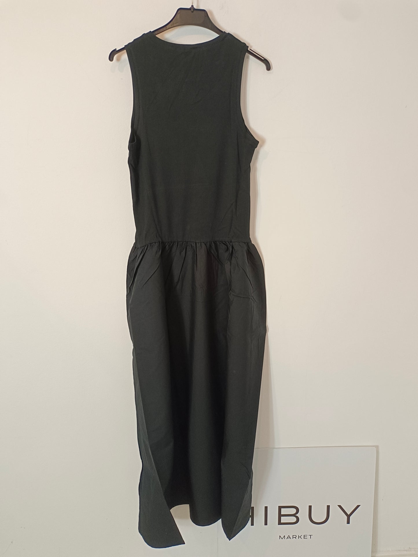 MANGO. Vestido largo negro doble textura T.l