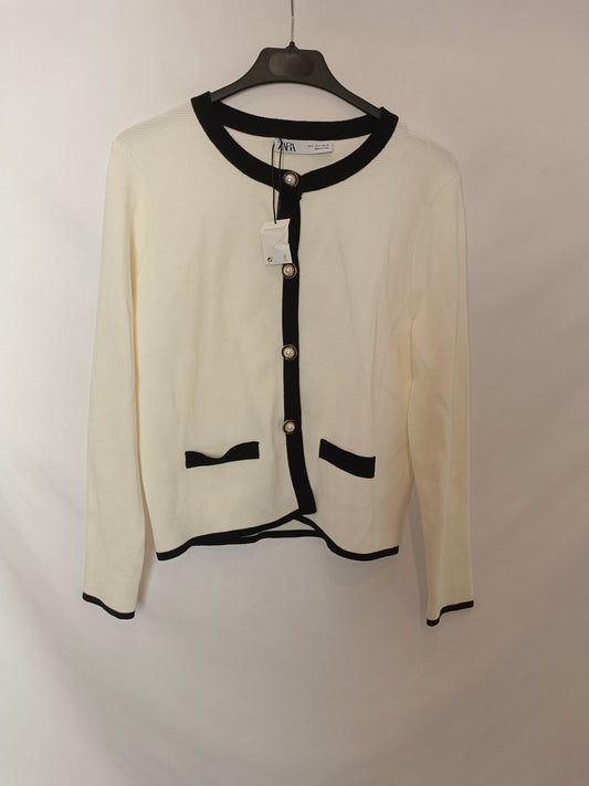 ZARA. Chaqueta blanca bicolor T.s