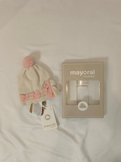 MAYORAL. Beige and pink knit hat, size 3 months