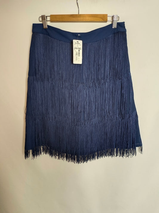 YOUNG FORMULA. Blue fringed skirt, size 42