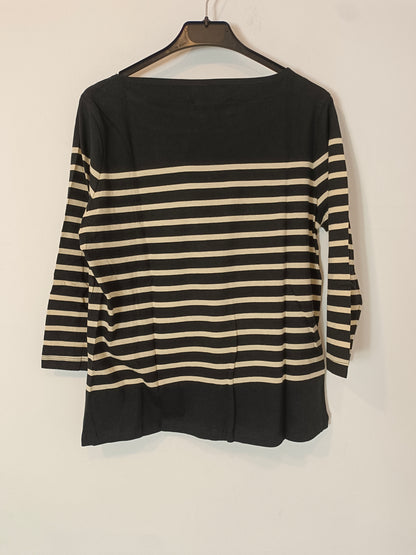 MANGO. Camiseta de rayas negra y blanca T.l