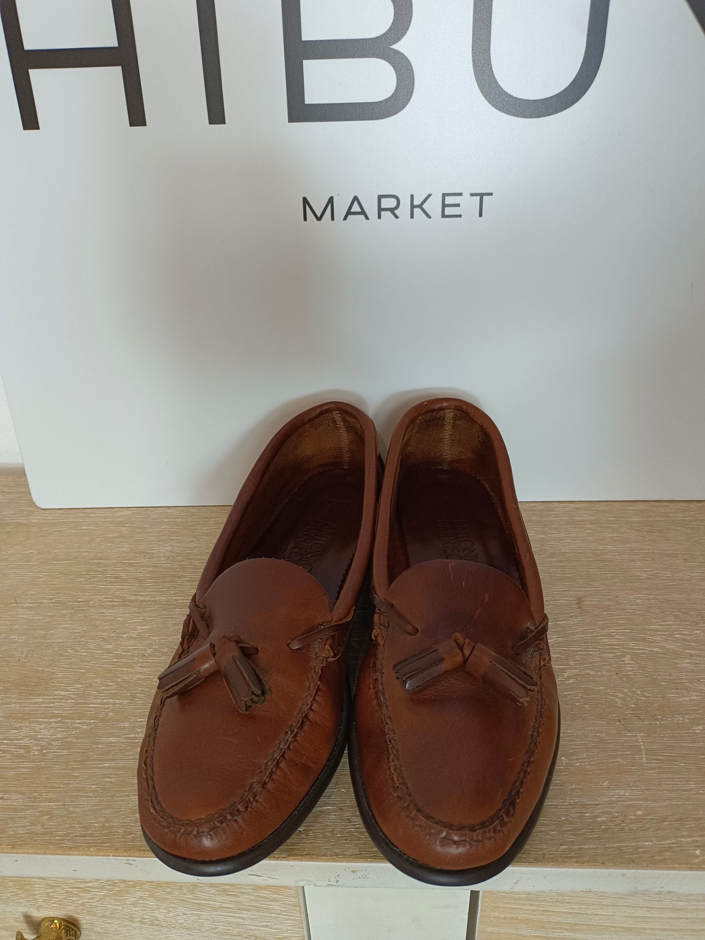 ANTONIO PARRIEGO. Brown leather loafers, size 40