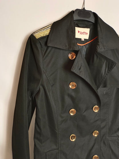 YES MISS. Black trench coat with Tm details