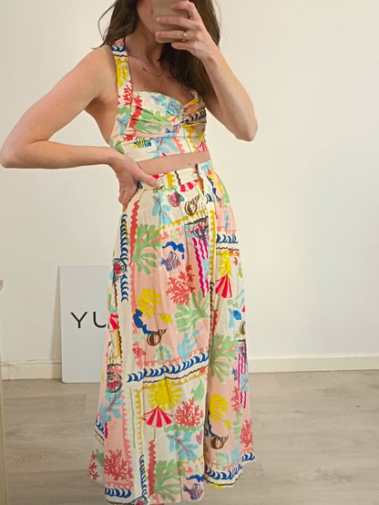 ZARA. Total look falda y top estampado T.xs/s