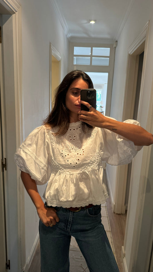 White blouse with die-cut flowers Your(s)