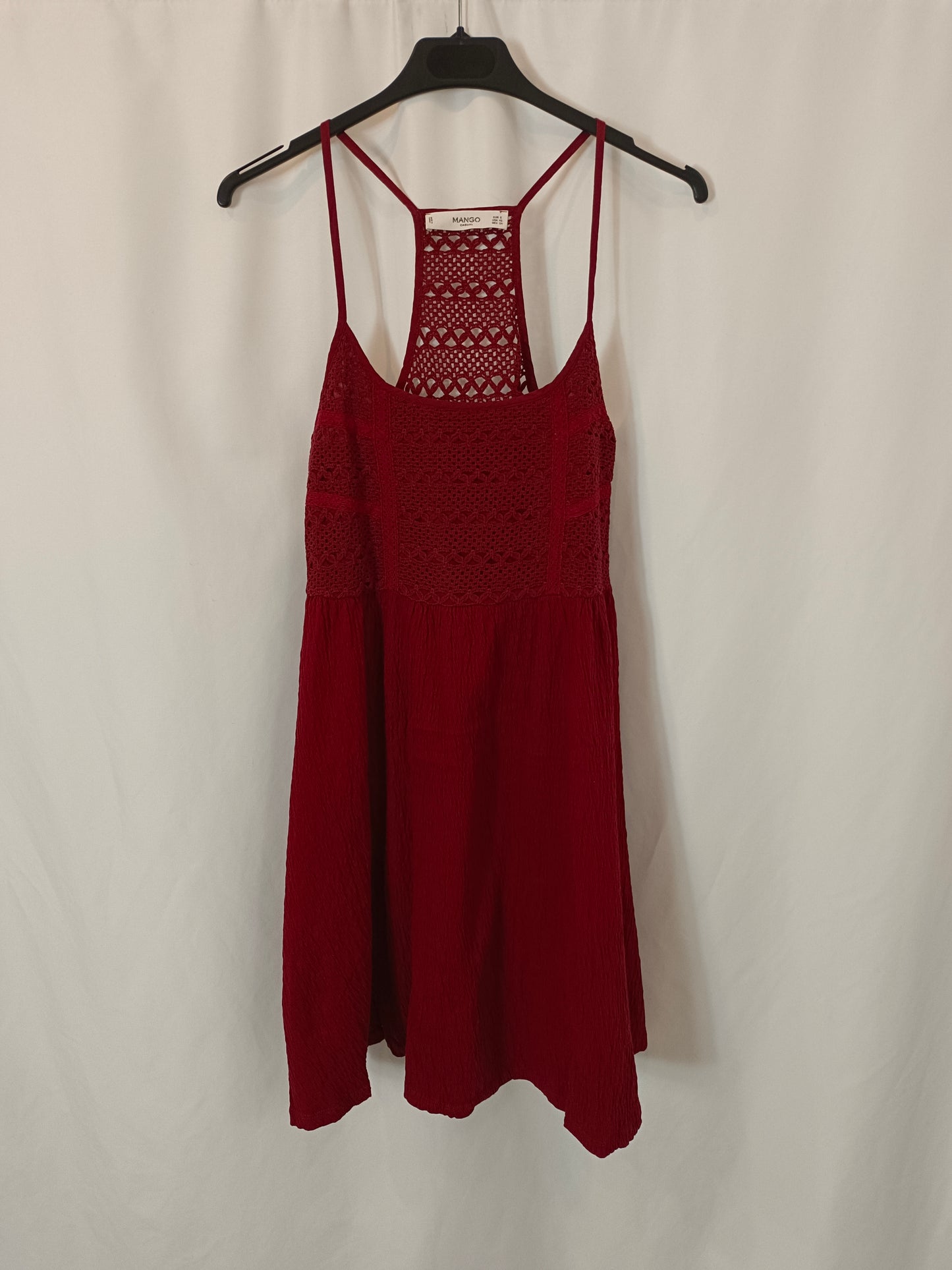 MANGO. Vestido burdeos textura T.s