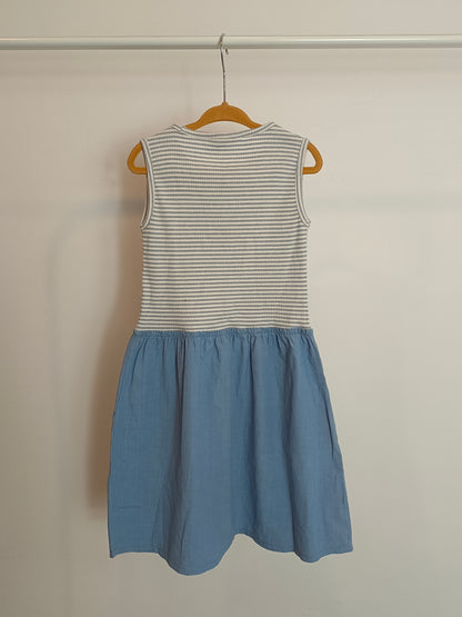 MANGO. Vestido doble textura azul T.7 años