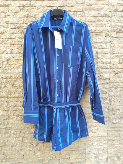 ZARA. Mono corto azul rayas T.xs