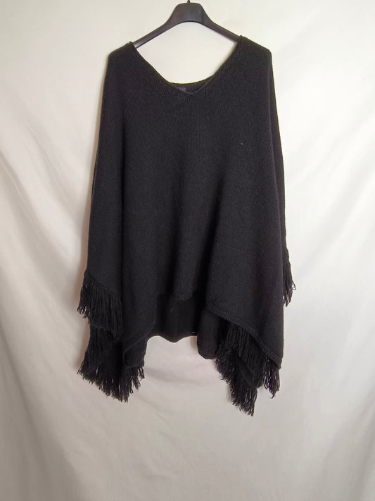 ACCESSORIZE. Black fringed poncho