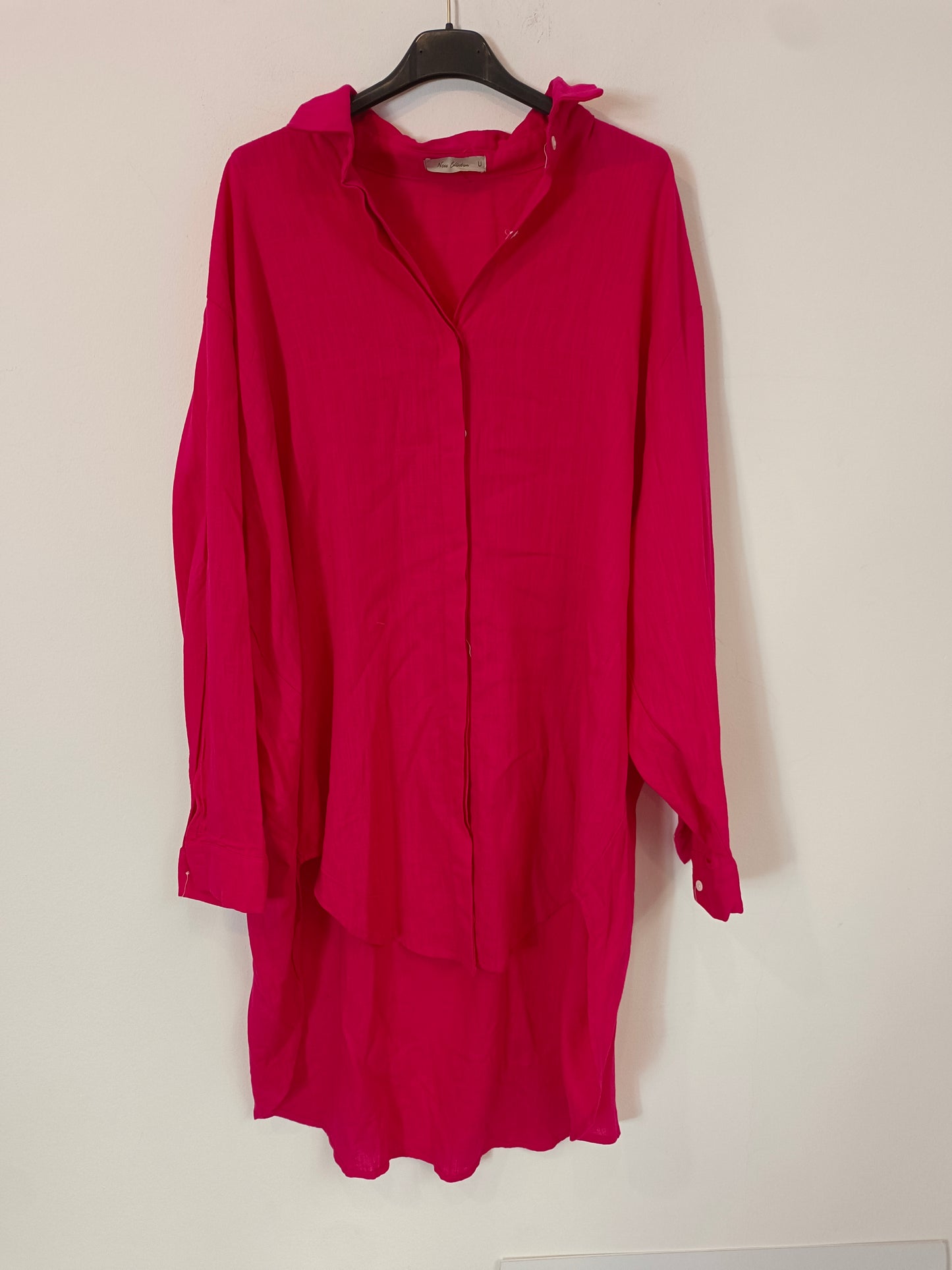 OTRAS. blusa rosa oversized con lino T.u(l)