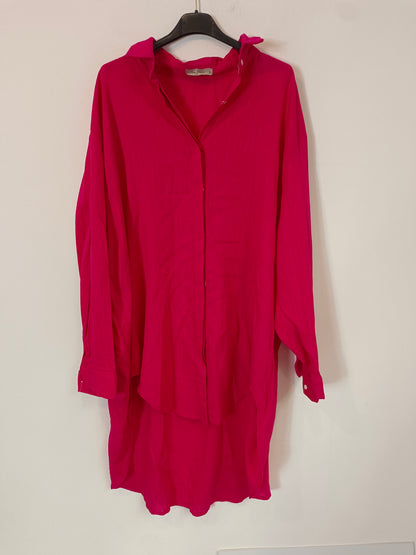 OTRAS. blusa rosa oversized con lino T.u(l)