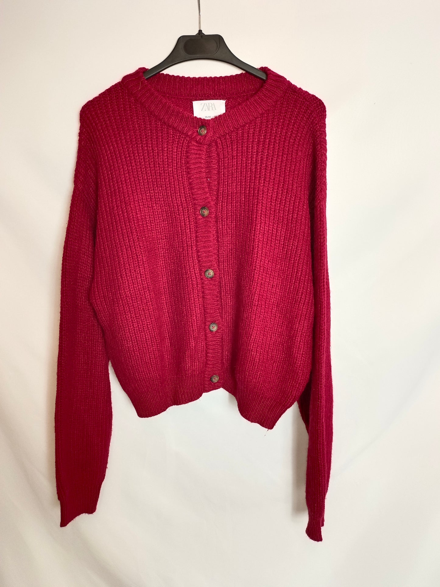 ZARA. Burgundy button-down sweater, size 13/14