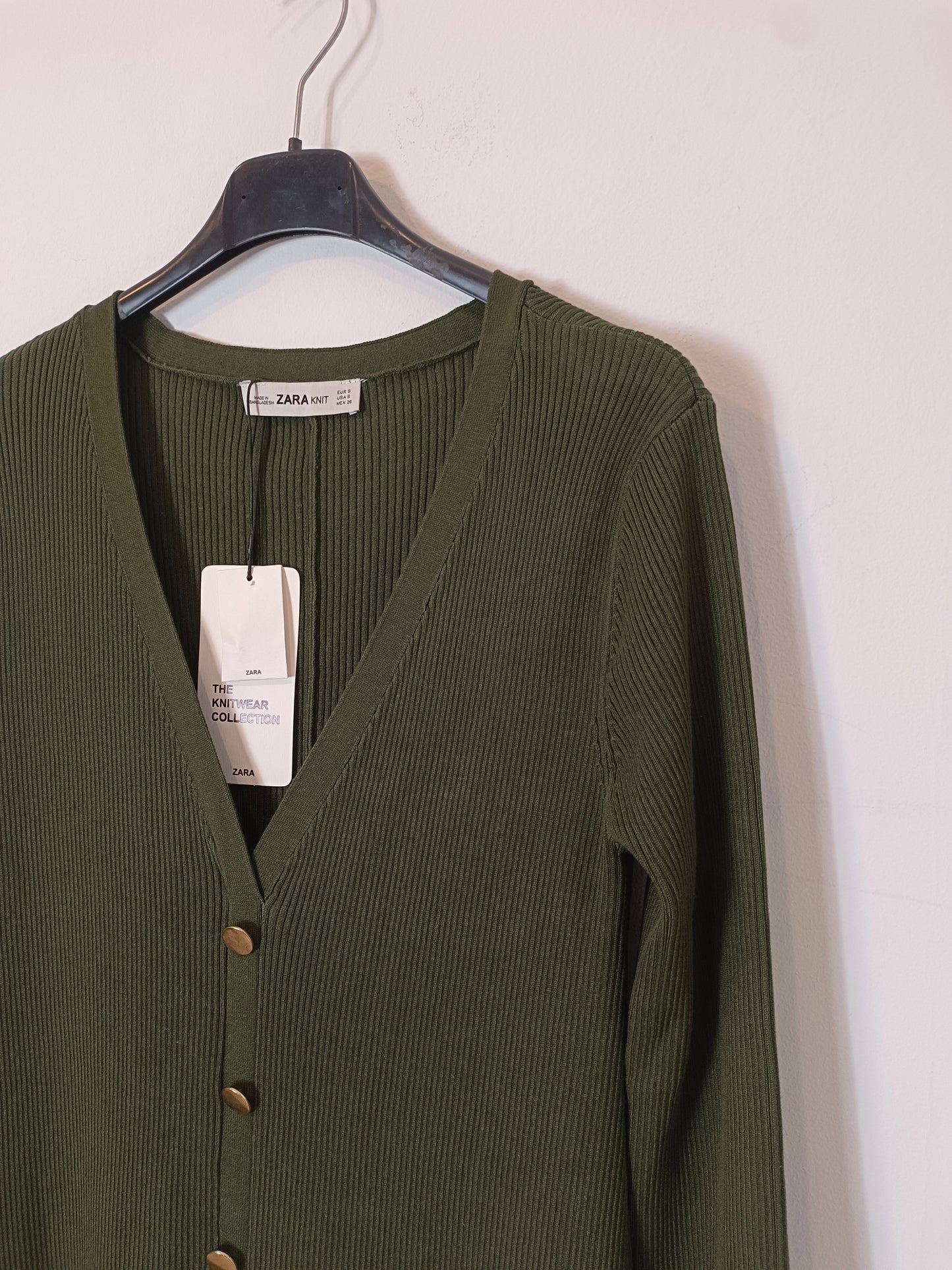 ZARA. Vestido canalé verde T.s