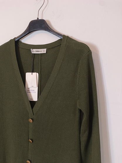 ZARA. Vestido canalé verde T.s