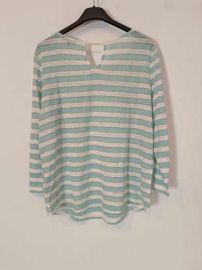 MASSIMO DUTTI. Camiseta rayas detalle hilos T.m