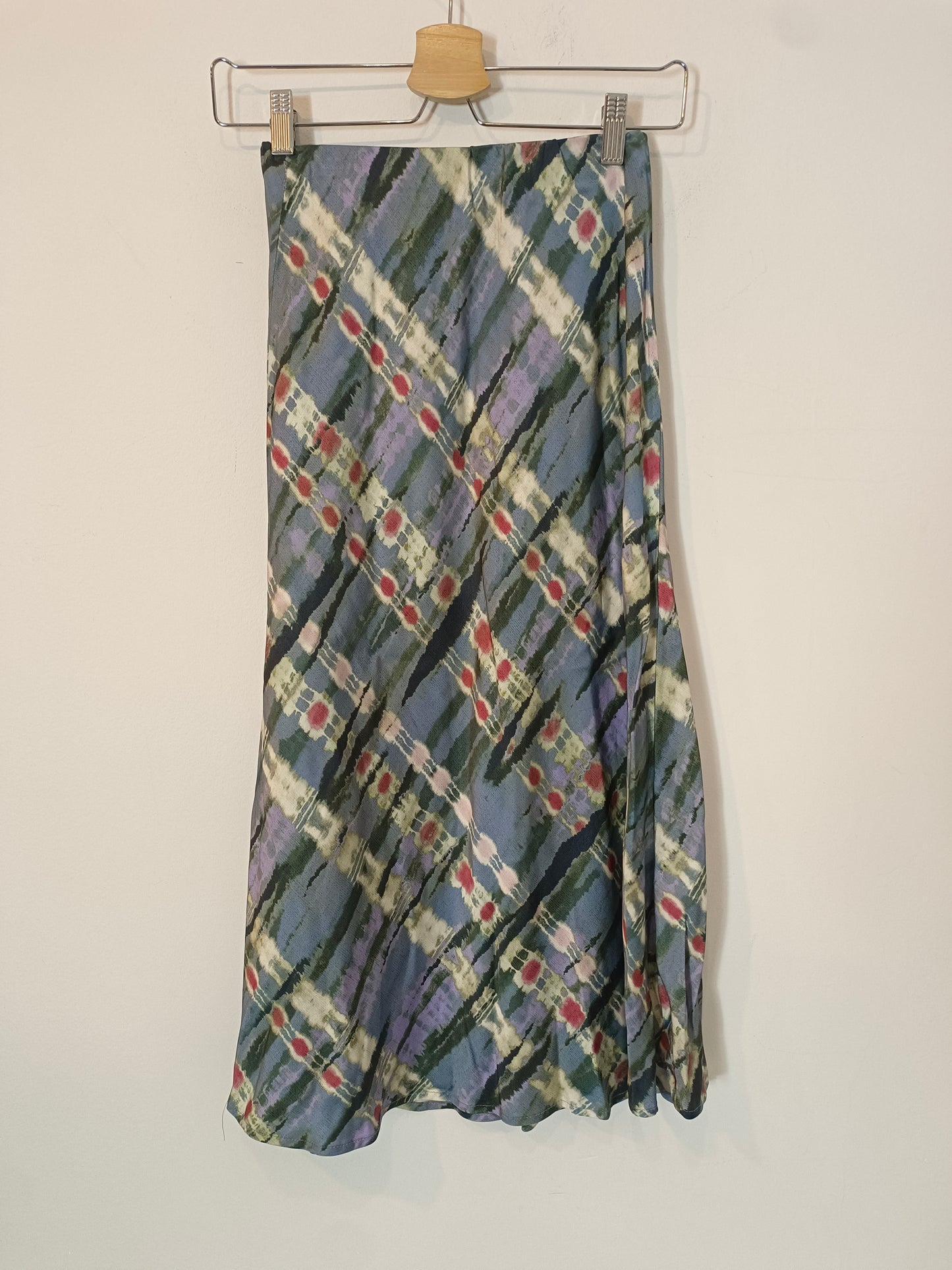 OTRAS. Falda midi azul satinada estampada  TU(S)