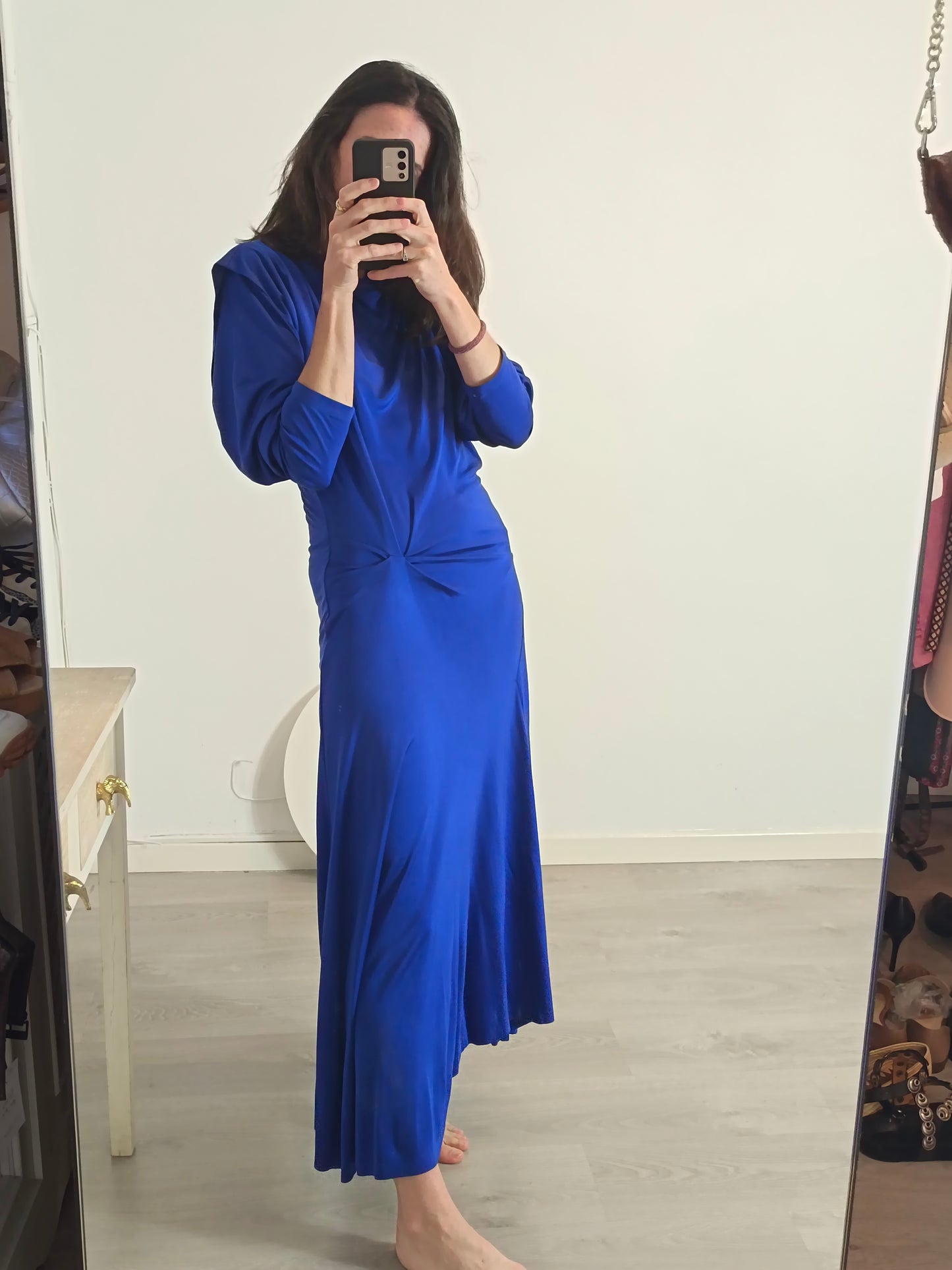 ISABEL MARANT. Flowing Klein blue dress with shoulder detail. Size 36