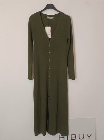 ZARA. Vestido canalé verde T.s