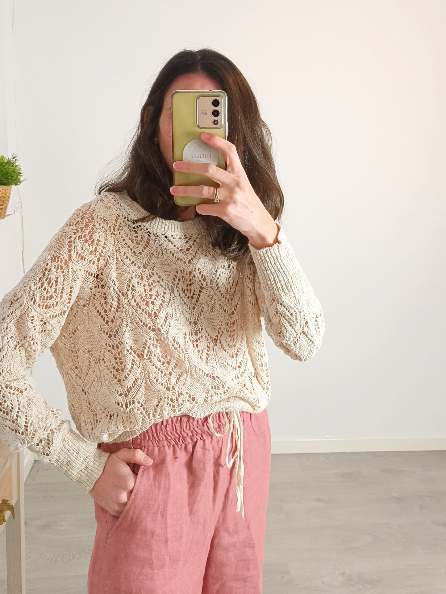 ONLY. Jersey beige troquelado T.s