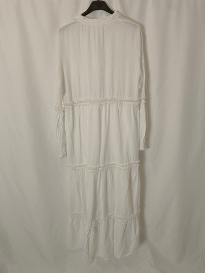 MANGO. Vestido largo blanco detalles. T S