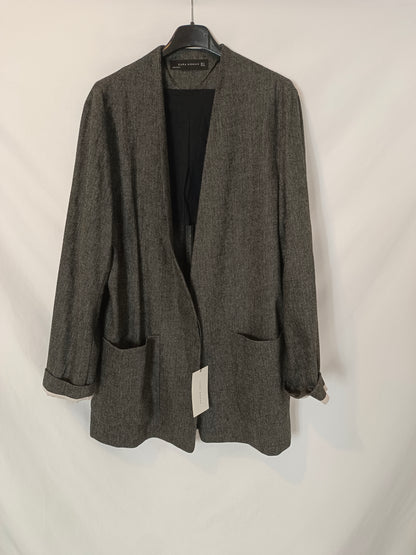 ZARA. blazer jaspeado gris jaspeado T.m