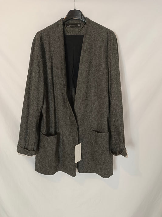 ZARA. blazer jaspeado gris jaspeado T.m