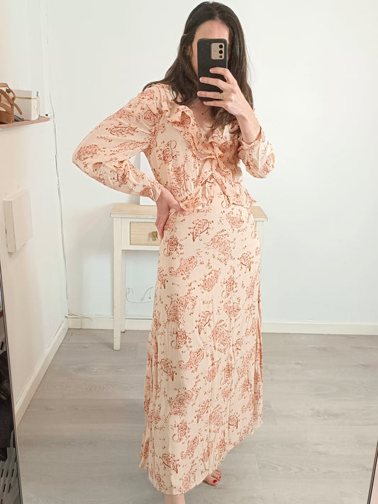 INTROPIA. Vestido largo rosa flores T.s