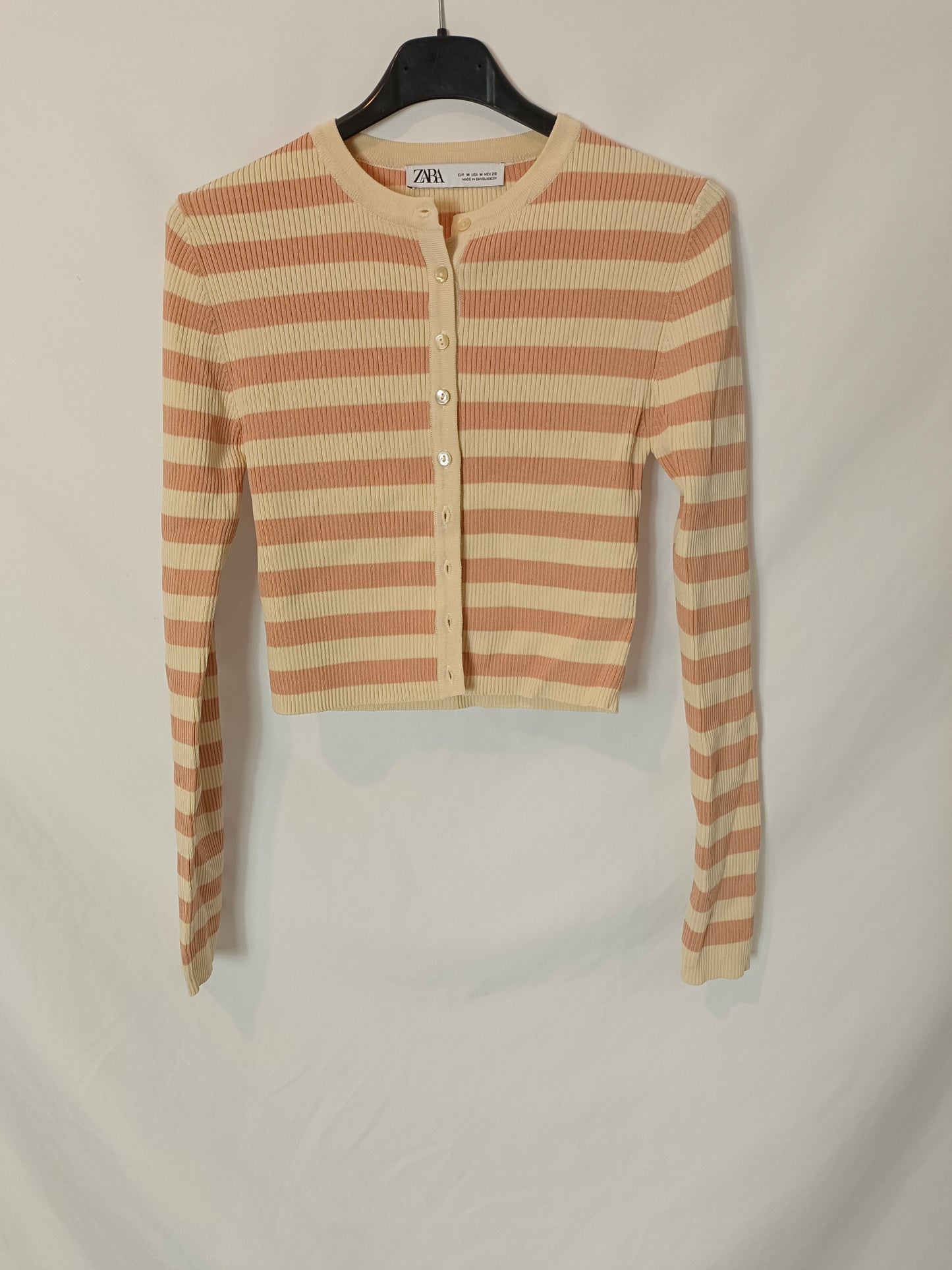 ZARA. Top/rebeca de rayas canalé T.m