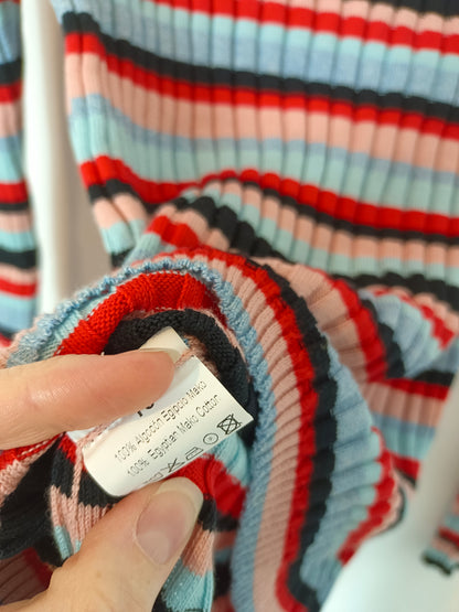 EMES. Top canalé rayas con azules T.3(m/l)