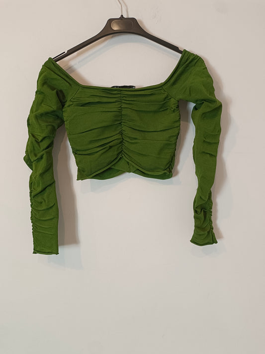 ZARA. Top verde fruncido T.s