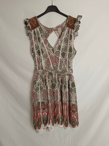 PEPE JEANS. Vestido estampado detalles hombros T.m