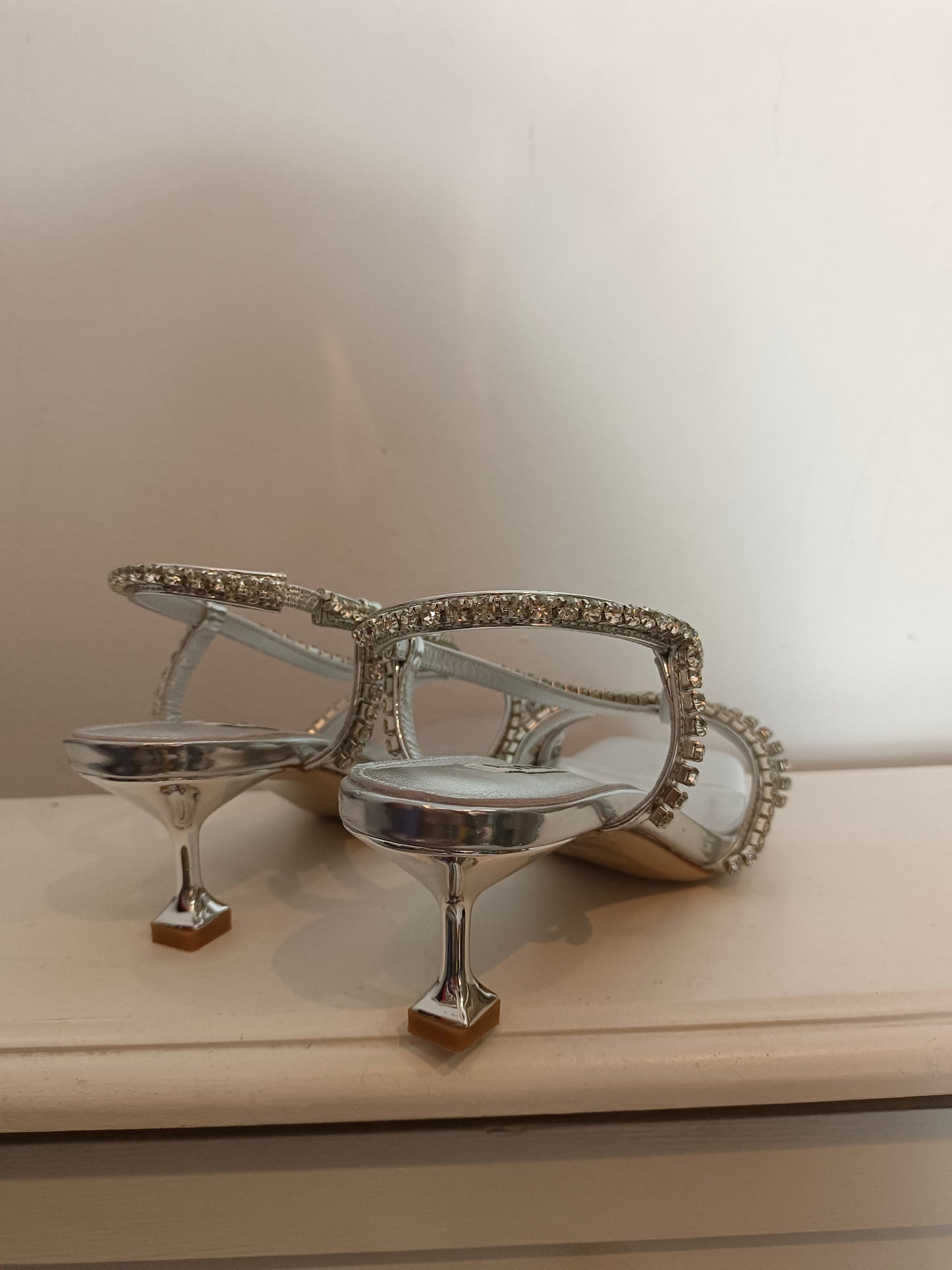 MIU MIU. Silver rhinestone sandals, size 38