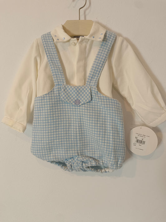 LITTLE KING. Blue blouse and romper set, size 6 months