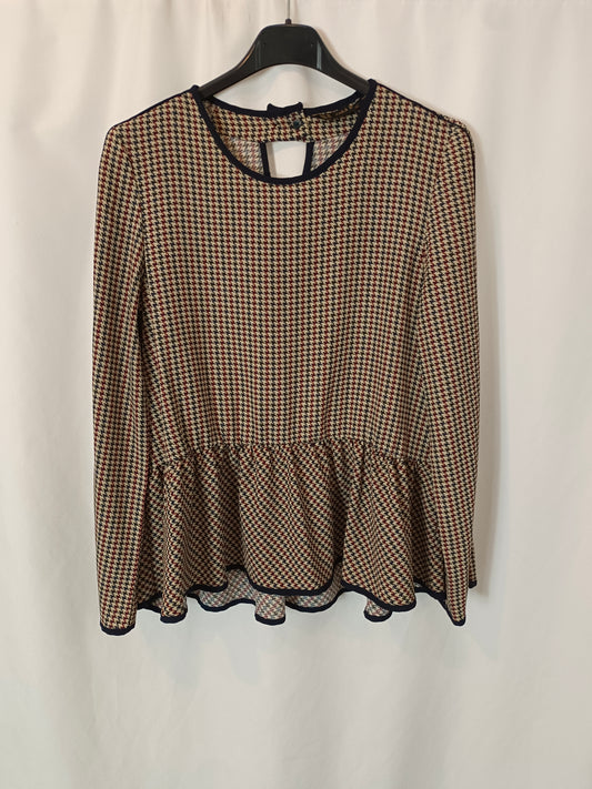 ZARA. Beige houndstooth blouse S.xs