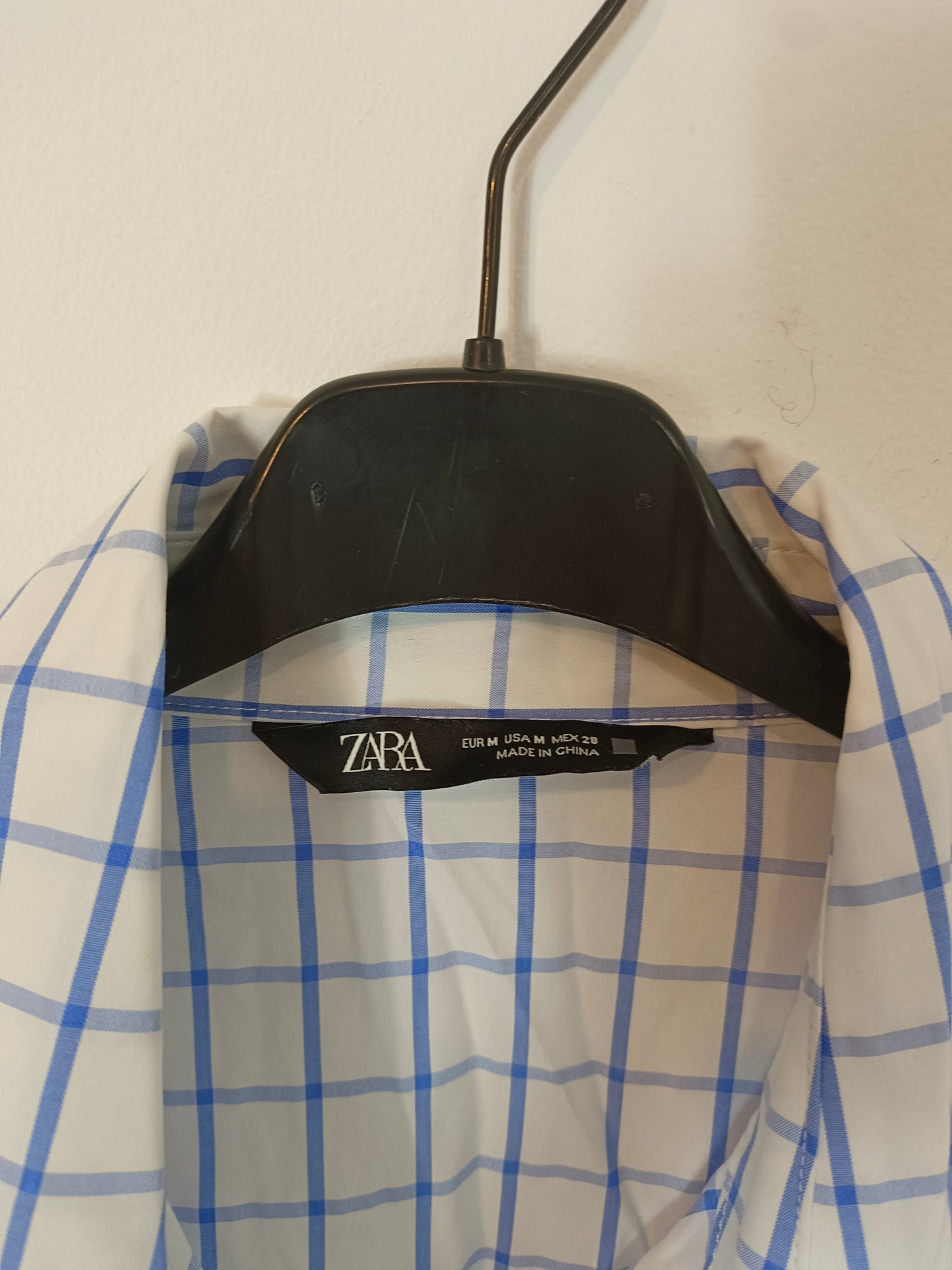 ZARA. Camisa blanca cuadros T.m