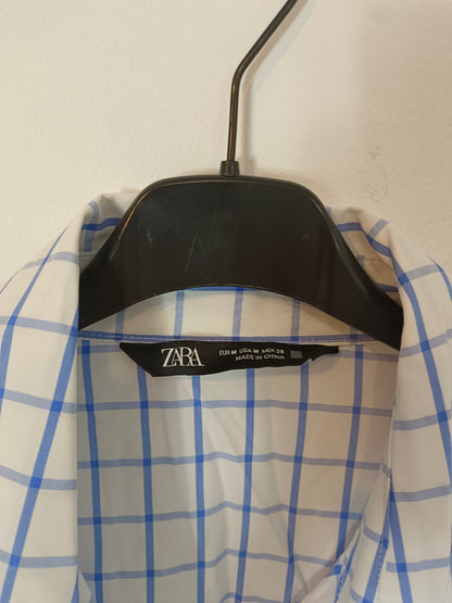 ZARA. Camisa blanca cuadros T.m