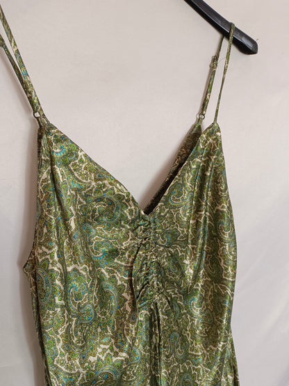 ZARA. Vestido lencero verde T.s