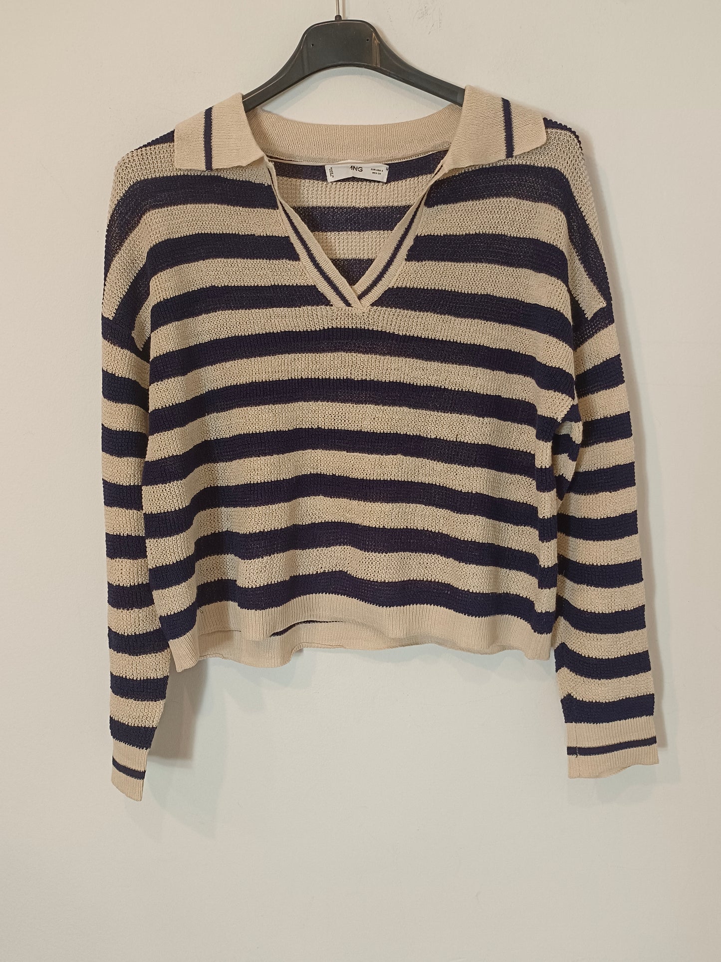 MANGO. Sailor-striped Ts polo top