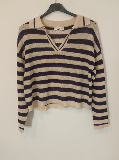 MANGO. Sailor-striped Ts polo top