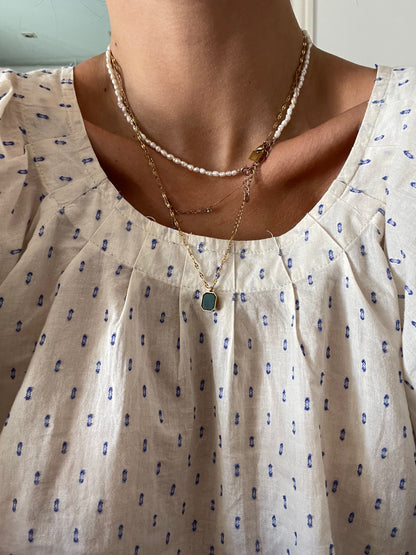 BELLEROSE. Beige blouse with blue embroidery S.1(s)