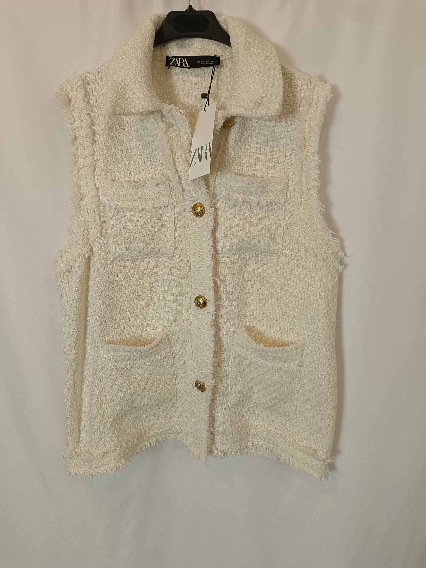 ZARA. Chaleco blanco tweed T.s