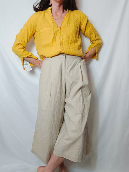 UNIQLO. Pantalón efecto falda midi Lino beige. T S