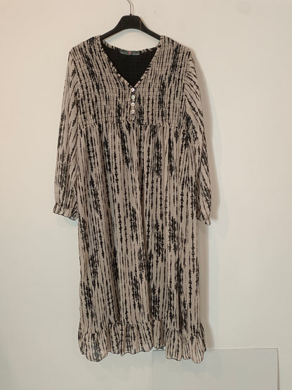 OTRAS. Vestido midi beige detalles negros TU(S)