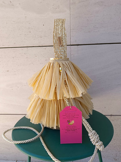 ZAHATI. Bolso rafia flecos