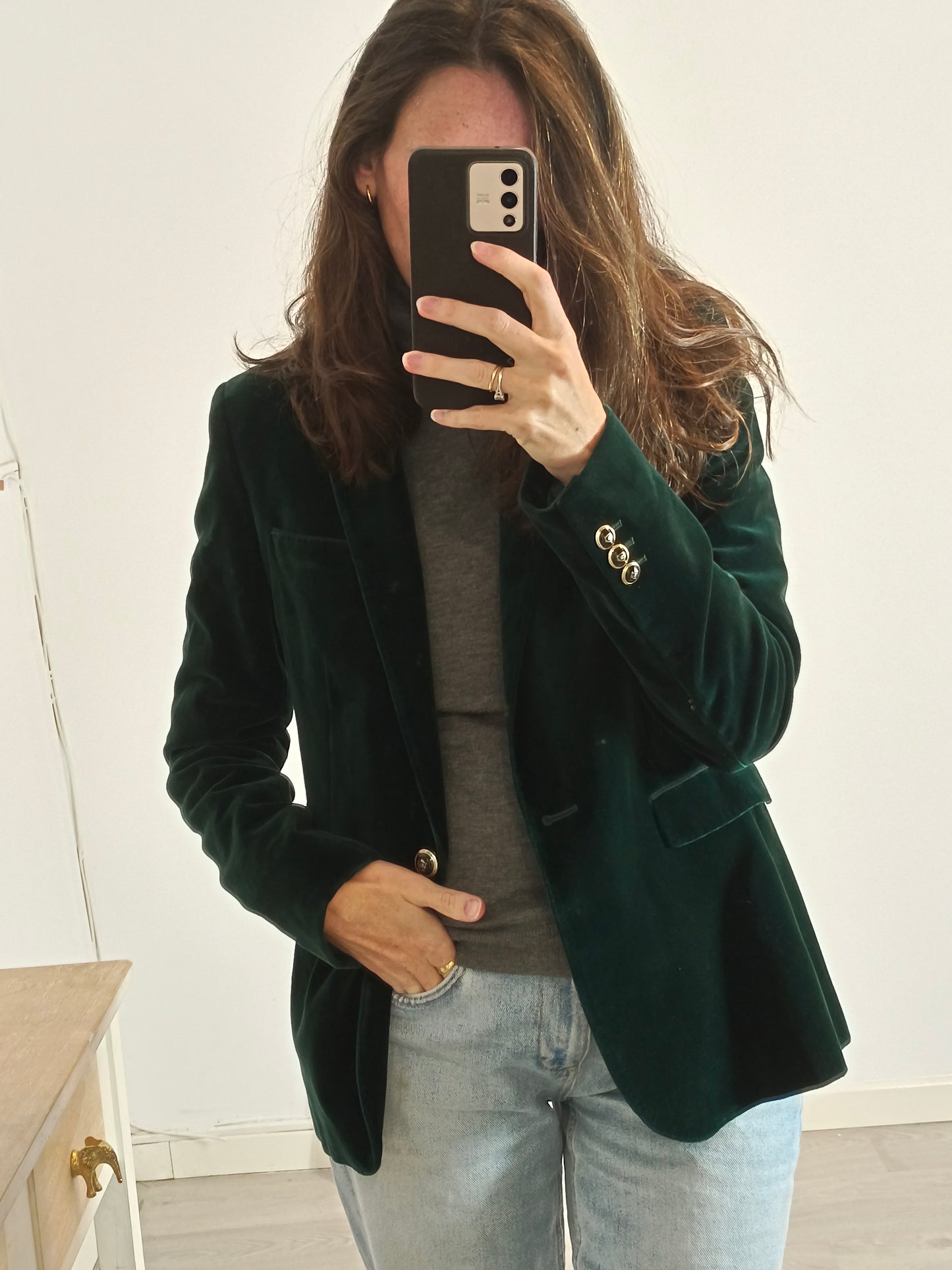 MASSIMO DUTTI. Green velvet blazer. Size 40