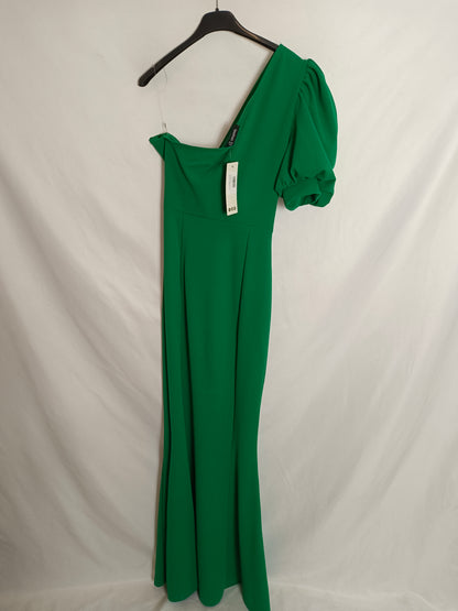 BOOHOO. Vestido largo verde asimétrico T.38
