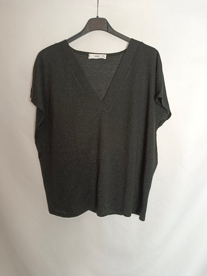 MANGO. Top negro hilos T.m