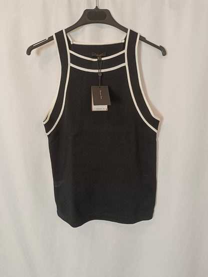 MASSIMO DUTTI. Top negro ribete blanco T.s