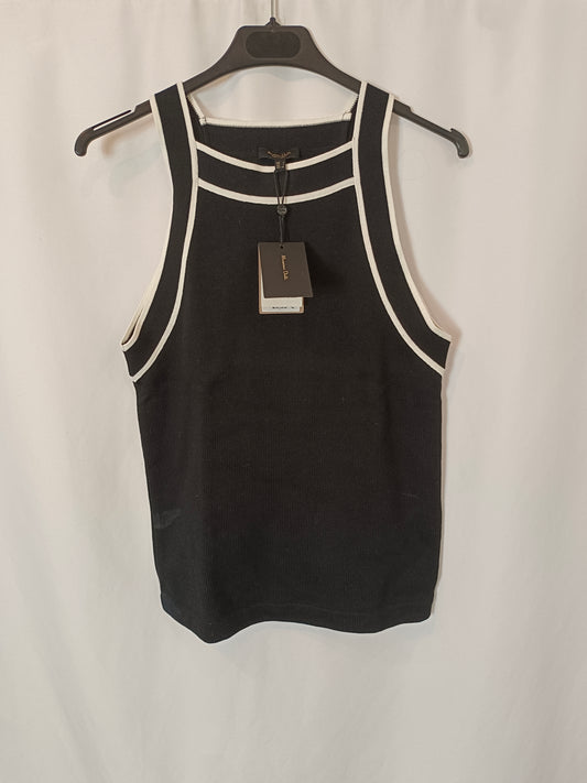 MASSIMO DUTTI. Top negro ribete blanco T.s