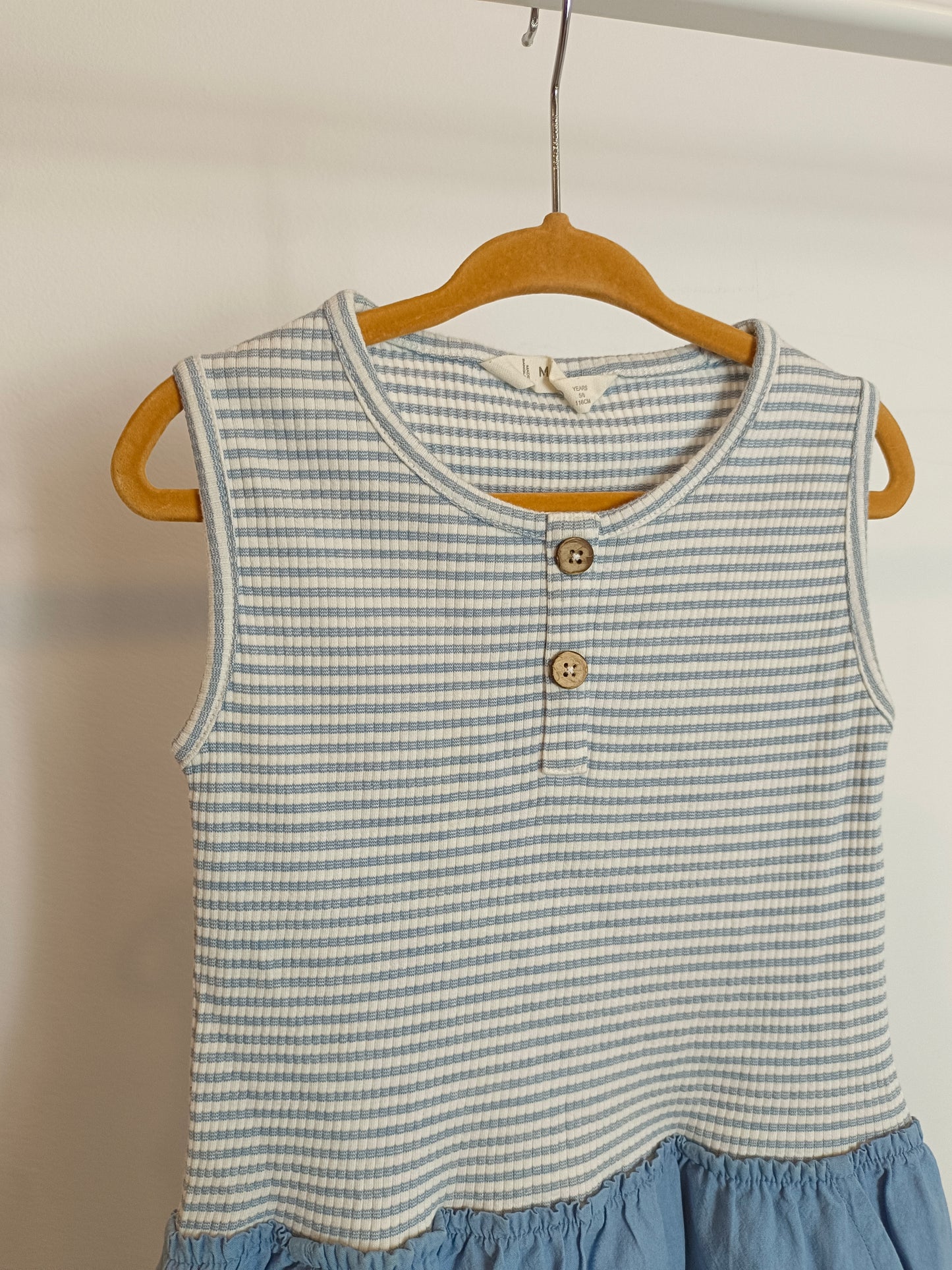 MANGO. Vestido doble textura azul T.7 años